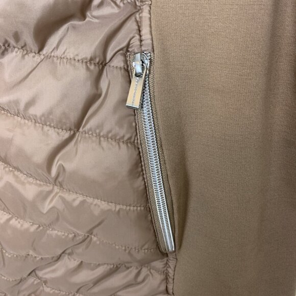Susan Graver Womens XL Quilted Jacket Ponte Side Panels Zip Pockets Tan Puffer - Picture 6 of 14